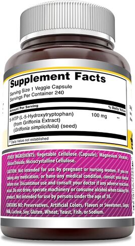 Amazing Formulas 5-HTP Hydroxytryptophan Supplement | 100 Mg | Griffonia Simplicifolia Seed Extract | Veggie Capsules | Non-GMO | Gluten Free | Made in USA (240 Count) in Saudi Arabia