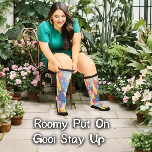 جوارب Gooi واسعة جدًا لمرضى السكري للأقدام المتورمة، جوارب ملونة لمرضى السكري للنساء مقاس كبير 13-15 10-13 9-13، تدفئة الساق واسعة، حرارية، كبيرة وطويلة، ناعمة قابلة للتمدد، وذمة السمنة، الاعتلال العصبي in Kuwait