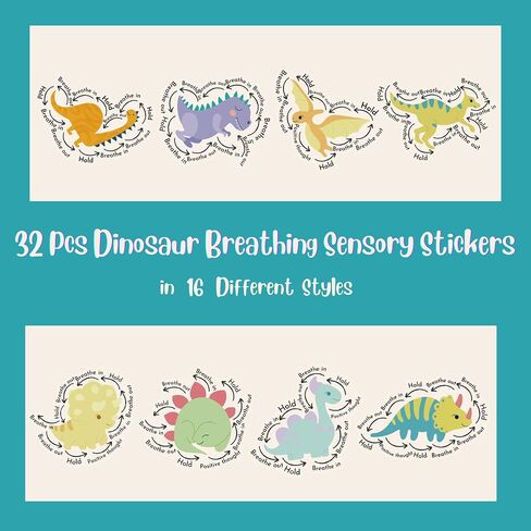 64 Pcs Dinosaur Anxiety Sensory Stickers with 2 Different Texture, Breathing Feature Calm Strips for School Counselor Supplies, Reusable Fidget Calming Stickers for Kids in Saudi Arabia