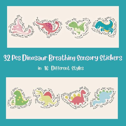 64 Pcs Dinosaur Anxiety Sensory Stickers with 2 Different Texture, Breathing Feature Calm Strips for School Counselor Supplies, Reusable Fidget Calming Stickers for Kids in Saudi Arabia