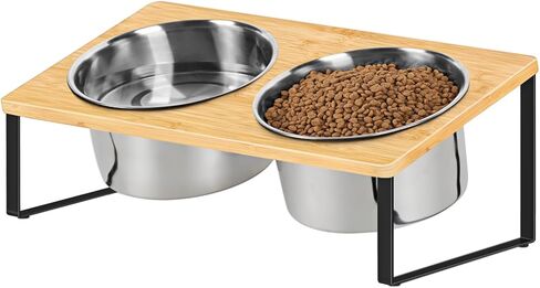 أوعية مرتفعة للكلاب الكبيرة بزاوية 10 درجات مائلة لطعام الكلاب مع وعاءين من الفولاذ المقاوم للصدأ، مجموعة أطباق طعام الحيوانات الأليفة والماء للاستخدام الداخلي والخارجي، باللون الأسود in Kuwait