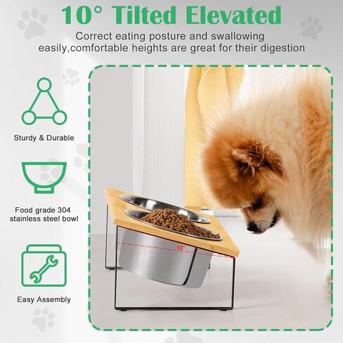 أوعية مرتفعة للكلاب الكبيرة بزاوية 10 درجات مائلة لطعام الكلاب مع وعاءين من الفولاذ المقاوم للصدأ، مجموعة أطباق طعام الحيوانات الأليفة والماء للاستخدام الداخلي والخارجي، باللون الأسود in Kuwait