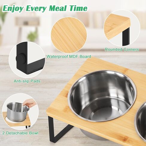 أوعية مرتفعة للكلاب الكبيرة بزاوية 10 درجات مائلة لطعام الكلاب مع وعاءين من الفولاذ المقاوم للصدأ، مجموعة أطباق طعام الحيوانات الأليفة والماء للاستخدام الداخلي والخارجي، باللون الأسود in Kuwait