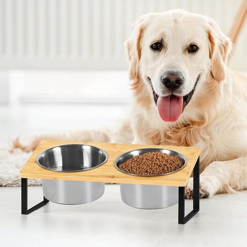 أوعية مرتفعة للكلاب الكبيرة بزاوية 10 درجات مائلة لطعام الكلاب مع وعاءين من الفولاذ المقاوم للصدأ، مجموعة أطباق طعام الحيوانات الأليفة والماء للاستخدام الداخلي والخارجي، باللون الأسود in Kuwait
