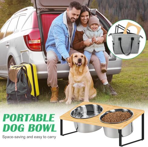 أوعية مرتفعة للكلاب الكبيرة بزاوية 10 درجات مائلة لطعام الكلاب مع وعاءين من الفولاذ المقاوم للصدأ، مجموعة أطباق طعام الحيوانات الأليفة والماء للاستخدام الداخلي والخارجي، باللون الأسود in Kuwait