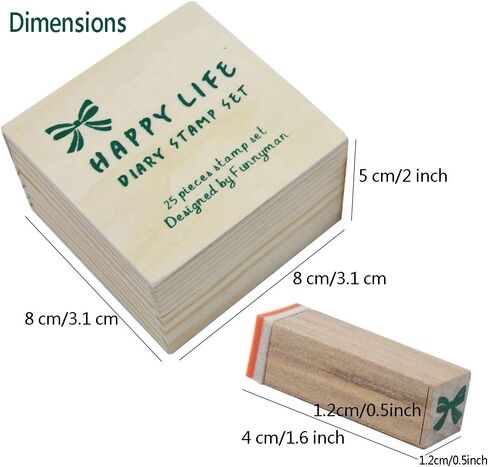 طوابع مطاطية خشبية، مجموعة طوابع Youkwer 25 قطعة صغيرة لطيفة يمكنك صنعها بنفسك مع صندوق خشبي (حياة سعيدة، مجموعة من 25) in Kuwait