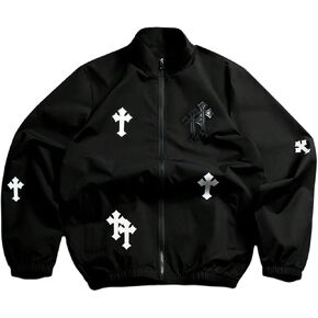 Men's Cross Print Jacket Goth Zip Up Vintage Long Sleeve Coats Streetwear in Saudi Arabia