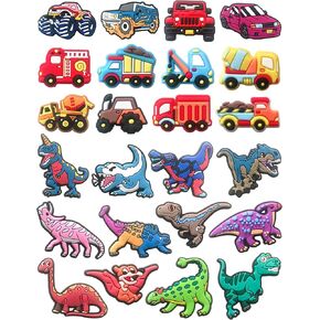 سحر الديناصورات وتمساح السيارة للأولاد والأطفال والمراهقين: 24 قطعة من إكسسوارات تزيين الأحذية مع دينو، وشاحنة بناء للقباقيب - هدايا الحفلات وفكرة هدايا العطلات in Kuwait