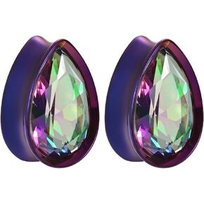 PUNKYOUTH Surgical Steel Teardrop Zircon Double Flared Ear Tunnels and Plugs Stretcher Expander Sold As Pair Gauge 8mm-25mm in Kuwait