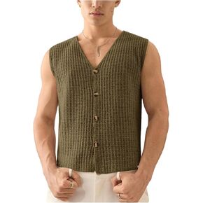 SweatyRocks Men's Button Down Sweater Vest V Neck Sleeveless Textured Casual Knit Tops in Saudi Arabia