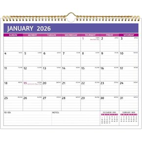 2025-2026 Wall Calendar - Jul 2025 –Dec 2026, 18 Months Calendar 2025-2026, 14.57 x 11.42 In, 2025-2026 Calendar, Monthly Calendar with Ruled Blocks, Thick Paper, Holidays, To-do ＆ Notes, Blue & Grey in Kuwait