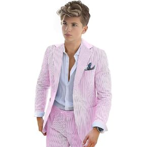 Boys Seersucker Suit 2 Piece Tuxedo for Boy Striped Blazer Pants Boys Summer Beach Wedding Suit in Kuwait
