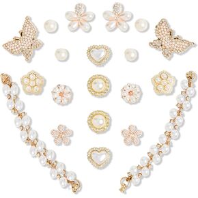 20 Pcs Rhinestone & Pearl Shoe Charm Set, Including Butterfly, Flower and Chain Designs for Clogs & Sandals - Cute Accessories for Women & Girls, Ideal Gift Choice in Saudi Arabia