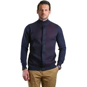 Bright Moons Men's High Collar Zip-Up Sweater – Lightweight Knit Jacket with Hidden Zipper & Button Closure for Fall & Winter in Saudi Arabia