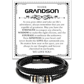 Leather Bracelet for Men Multi-Layer Braided Leather Bracelet with Clasp Black, Bracelets For Grandson From Grandparent, Always Linked Together. in Kuwait