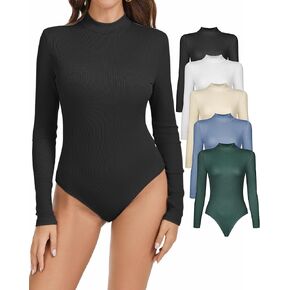 5 Pack Long Sleeve Body Suits for Women Turtleneck Mock Neck Bodysuits Basic Ribbed Bodysuit Tops in Saudi Arabia