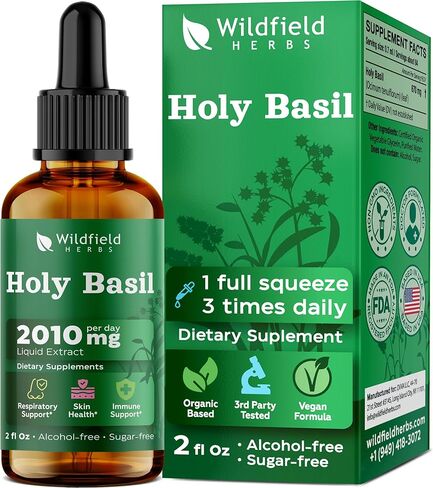 2 أونصة من قطرات سائلة من خلاصة أوراق الريحان المقدسة 2000 مجم (Ocimum Tenuiflorum) مكمل عشبي، 84 وجبة، صبغة خالية من الكحول in Kuwait