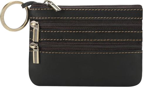 Real Leather Coin Purse for Men Genuine Real Leather Zippered Keychain Wallet Pouch for Coins (Black) in Saudi Arabia