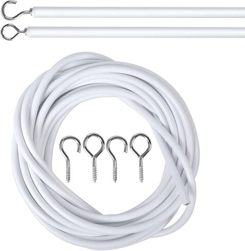 White Curtain Cord, Multipurpose Curtain Cords Voile Accessories with 2 Pieces Hooks and 2 Pieces Eyelets in Saudi Arabia