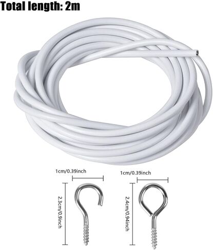 White Curtain Cord, Multipurpose Curtain Cords Voile Accessories with 2 Pieces Hooks and 2 Pieces Eyelets in Saudi Arabia