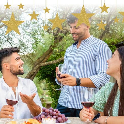 24PCS Gold Cardboard Stars with String, Shiny Hanging Gold Star Cutouts, Different Sizes Golden Star Decorations, Suitable for Bulletin Board Wedding Birthday Party Christmas New Year Decorations in Saudi Arabia