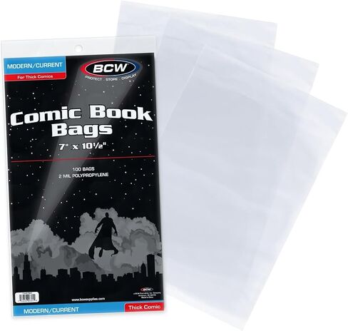BCW Thick Current/Modern Comic Bags - 200 ct | Acid-Free Modern Comic Bags for Current Issues | Exterior 6 7/8 x 10 1/2 inches | Crystal Clear Protection for Your Comic Collection in Saudi Arabia