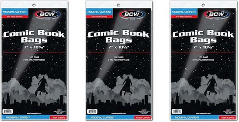 BCW Thick Current/Modern Comic Bags - 200 ct | Acid-Free Modern Comic Bags for Current Issues | Exterior 6 7/8 x 10 1/2 inches | Crystal Clear Protection for Your Comic Collection in Saudi Arabia