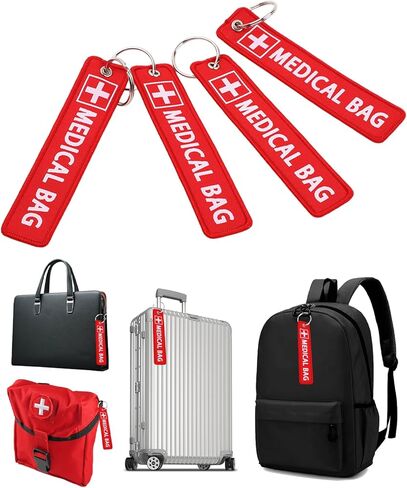 2PCS Red Medical Equipment Luggage tag, Medical Device Bag id Tags, Double-Sided with 2pcs Keychains for Luggage Purse Backpacks air Travel (2) in Saudi Arabia