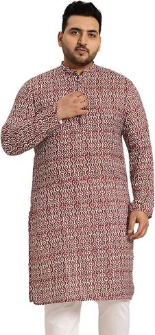 Sojanya Plus (Since 1958), Men's Cotton Mehendi and White Printed Only Long Kurta in Saudi Arabia