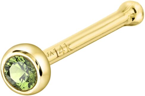 Solid 14K Gold Ball-end Stud Bezel Set Peridot 22G Nose Bone Nose Stud - 14K White Gold / 14K Yellow Gold August Birthstone Nose Ring Stud in Saudi Arabia