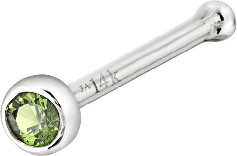 Solid 14K Gold Ball-end Stud Bezel Set Peridot 22G Nose Bone Nose Stud - 14K White Gold / 14K Yellow Gold August Birthstone Nose Ring Stud in Saudi Arabia