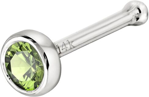Solid 14K Gold Ball-end Stud Bezel Set Peridot 22G Nose Bone Nose Stud - 14K White Gold / 14K Yellow Gold August Birthstone Nose Ring Stud in Saudi Arabia