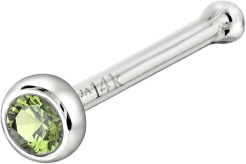 Solid 14K Gold Ball-end Stud Bezel Set Peridot 22G Nose Bone Nose Stud - 14K White Gold / 14K Yellow Gold August Birthstone Nose Ring Stud in Saudi Arabia