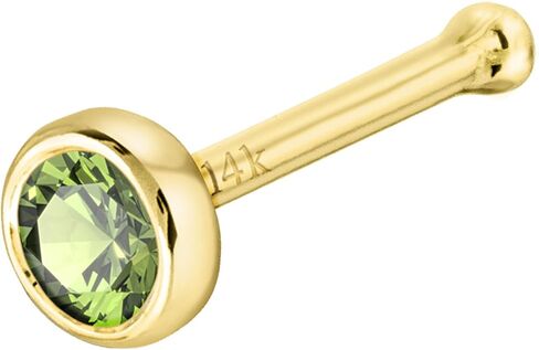 Solid 14K Gold Ball-end Stud Bezel Set Peridot 22G Nose Bone Nose Stud - 14K White Gold / 14K Yellow Gold August Birthstone Nose Ring Stud in Saudi Arabia
