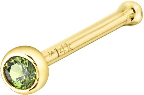 Solid 14K Gold Ball-end Stud Bezel Set Peridot 22G Nose Bone Nose Stud - 14K White Gold / 14K Yellow Gold August Birthstone Nose Ring Stud in Saudi Arabia