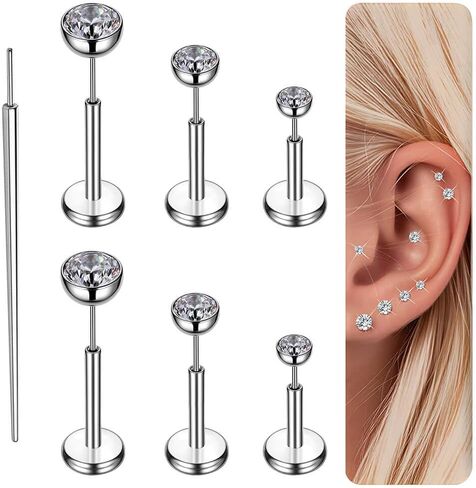 20G أقراط مسطحة الظهر مسمار التيتانيوم حلقات الأنف بدون خيوط الزنمة Labret الغضروف الشفاه ميدوسا محارة هيئة ثقب المجوهرات هيبوالرجينيك للنساء الرجال in Saudi Arabia