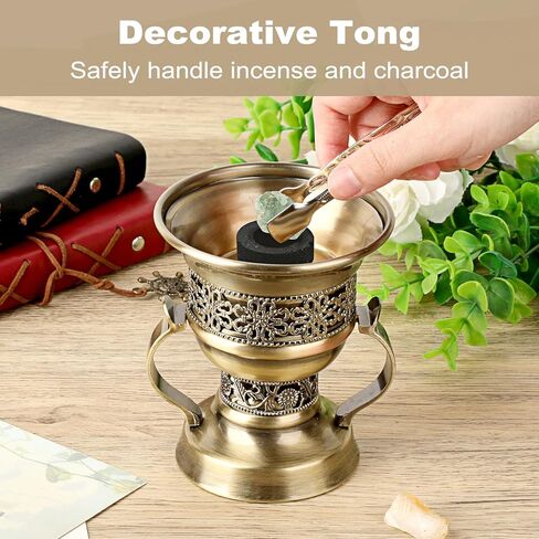 JUXYES Vintage Incense Burner Holder with Ash Catchers and Tongs, Metal Censer Antique Charcoal insencents Burner Zinc Alloy Spiritual Aromatherapy Yoga Meditation Retro Home Decoration in Saudi Arabia