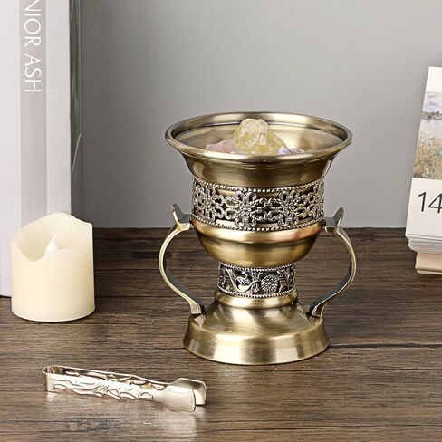 JUXYES Vintage Incense Burner Holder with Ash Catchers and Tongs, Metal Censer Antique Charcoal insencents Burner Zinc Alloy Spiritual Aromatherapy Yoga Meditation Retro Home Decoration in Saudi Arabia