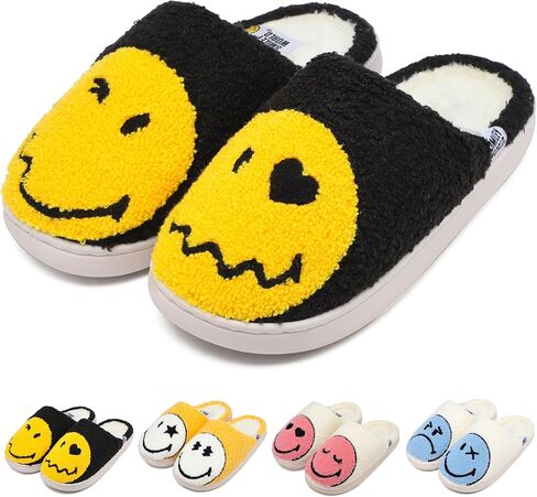 شباشب للأطفال من SMILEYWORLD® شباشب للأولاد والبنات لطيفة على شكل وجه مبتسم، شباشب دافئة ناعمة من القطيفة ذات الذاكرة الإسفنجية، أحذية شتوية غير قابلة للانزلاق للاستخدام الداخلي والخارجي in Saudi Arabia
