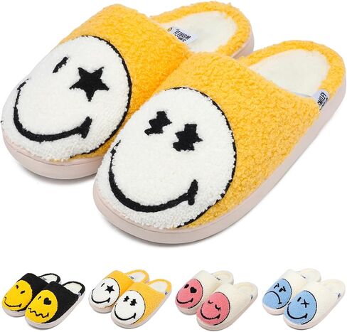 شباشب للأطفال من SMILEYWORLD® شباشب للأولاد والبنات لطيفة على شكل وجه مبتسم، شباشب دافئة ناعمة من القطيفة ذات الذاكرة الإسفنجية، أحذية شتوية غير قابلة للانزلاق للاستخدام الداخلي والخارجي in Kuwait