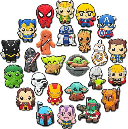 25 50Pcs Cartoon Shoe Charms for Croc Clogs Sandals Bracelet Wristband Slippers, Different Shoe Decoration Charms for Party Favor in Saudi Arabia