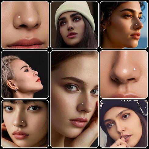 20Pcs Clear Nose Rings Retainer Set – 18G/20G I & L Shape Bioflex Studs, Flat & Round Top, 2mm Top, 8mm/10mm – Invisible Nose Piercing Jewelry for Work, Hospital, School, Surgery in Saudi Arabia