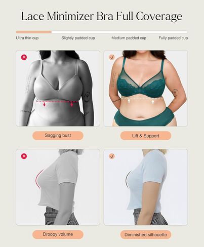 Popilush Minimizer Bras for Women | Full Coverage Plus Size Support for Heavy Breasts | Everyday Comfort Underwire Bra | Smoothing Lace for Under T-Shirts Beige in Saudi Arabia