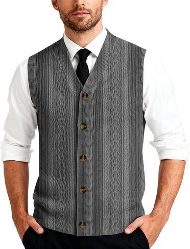 Mens Vest Cable Knit V Neck Button Down Sleeveless Cardigan Sweaters 2026 Spring Casual Basic Outfits in Saudi Arabia