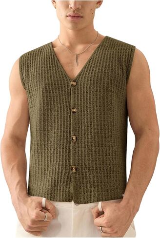 SweatyRocks Men's Button Down Sweater Vest V Neck Sleeveless Textured Casual Knit Tops in Saudi Arabia