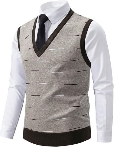 OYOANGLE Men's V Neck Sweater Vest Printed Work Dressy Sleeveless Knitted Pullover Sweaters in Saudi Arabia