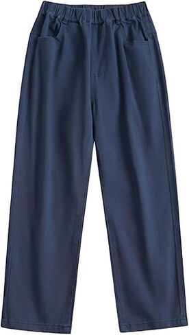 Boys Uniform Pants High Waisted Wide Leg Dress Pants Casual Trousers with Pockets for Youth Boys and Girls in Saudi Arabia
