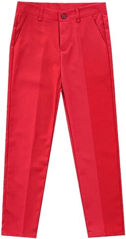 Youth Boy Classic Chino Uniform Pants with Suspenders for Casual, Pull On Stretch Slim Flat Front Formal Pants in Saudi Arabia