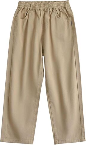 Boys Uniform Pants Straight Flat-Front Chino Khaki Pants Relaxed Fit Stretch Waistband School Trousers with Pocket in Saudi Arabia