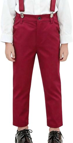 Youth Boy Classic Chino Uniform Pants with Suspenders for Casual, Pull On Stretch Slim Flat Front Formal Pants in Saudi Arabia